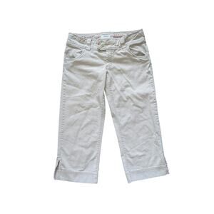 Y2K American Eagle Capri Pants Women 6 Beige Low Rise Slit Thick Waist Beachy